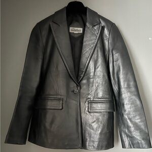 Classic Black Leather Blazer Jacket - Women